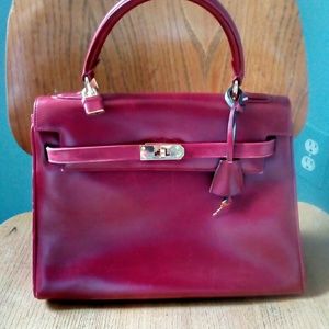 Red leather handbag - no name Kelly style